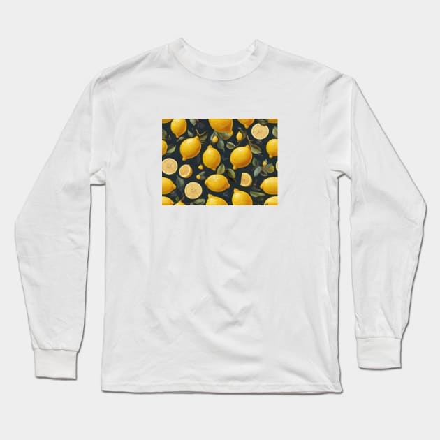 Lemon Pattern Fruit Sweet Harvest Field Product Food Long Sleeve T-Shirt by Flowering Away